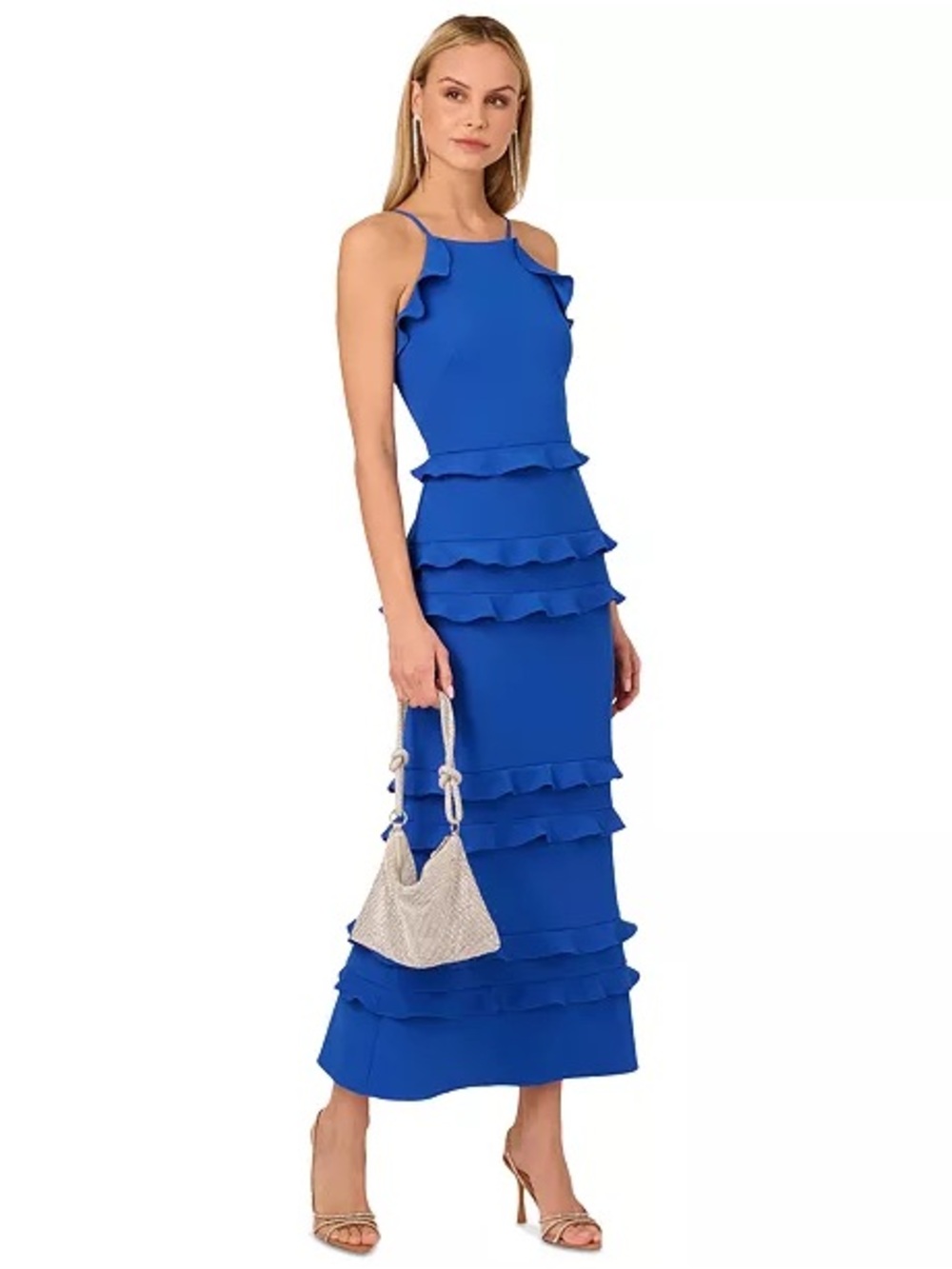 Adrianna Papell Royal Blue Women's Tiered-Ruffle-Trim Crepe Dress Size 6 BNWOT